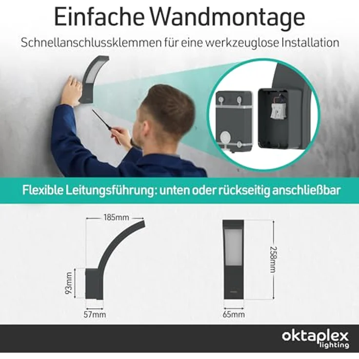 Oktaplex Rio Außenlampe Wand, IP54 wetterfest, warmweiß 3000K, 750lm, 10W, anthrazit – Bild 5
