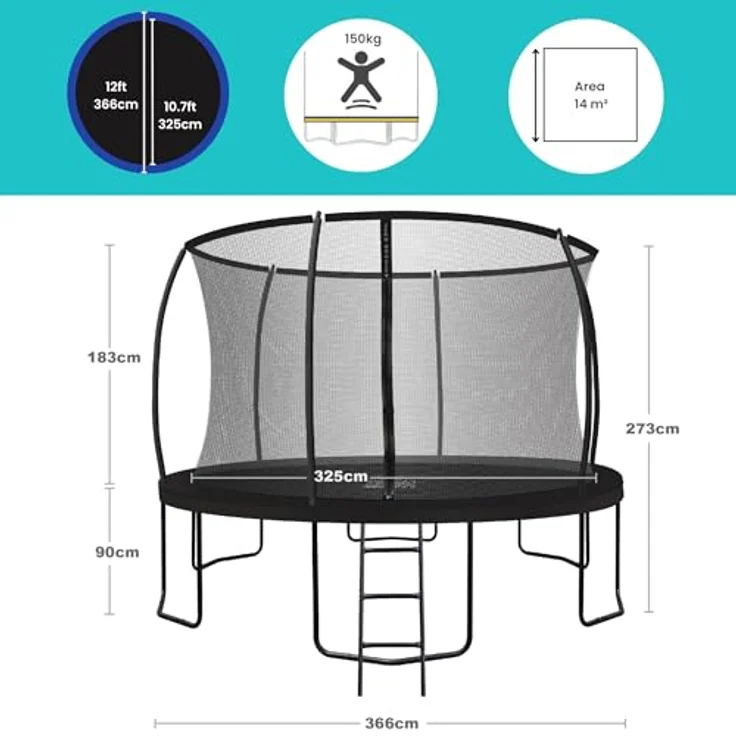 ZERO GRAVITY Outdoor Trampolin Ultima 4 Ø 366cm - TÜV-geprüft, Sturmsicher, inkl. Leiter - Schwarz – Bild 4