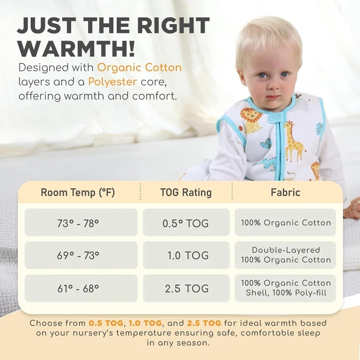 Mama Cheetah Toddler Schlafsack mit Füßen 2T, 2,5 TOG Bio-Baumwolle Baby Schlafsack mit Beinen, Baby Wearable Decken für Walker w / 2-Wege-Reißverschluss, Baby Schlafsack für Mädchen Jungen, Medium – Bild 8
