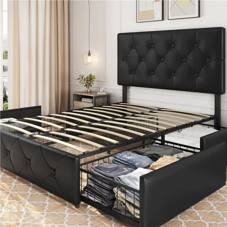 Yaheetech Polsterbett 140 x 200 cm, Bettgestell Doppelbett aus Kunstleder Bettrahmen Gepolstertes Bett – Bild 3