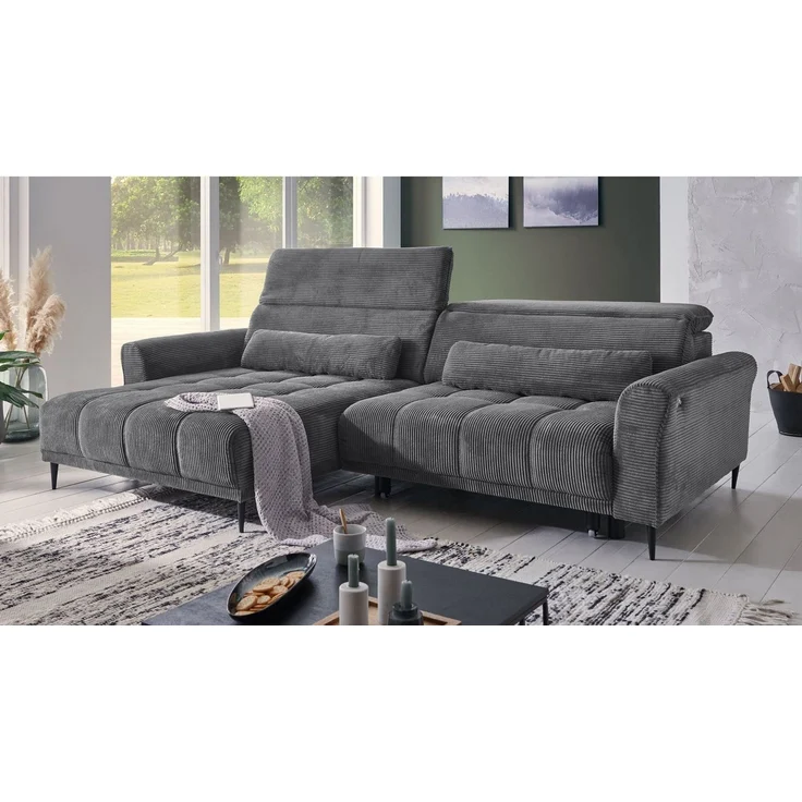 Massivart® Ecksofa LOGAN Cord grau, beige, grün, rost / 277 cm, Cordsofa / Sitztiefenverstellung / Kopfteilverstellung / Nosagfederung – Bild 5