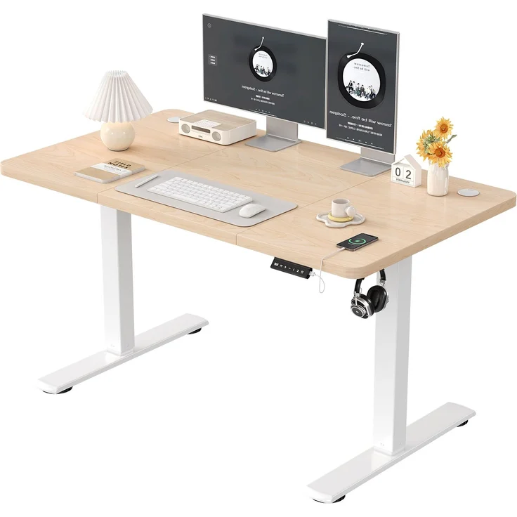 JUMMICO Schreibtisch elektrisch höhenverstellbar mit USB-Ladeanschluss, Beige, 120x60 cm – Bild 3