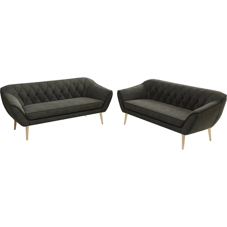 Wohnzimmerset Möbelset PIRS 3-3, Armlehnen, Wellenfederung, Buche Füße, Dreisitzer Sofa, Polstermöbel Set - Hellgrau Velvet – Bild 8
