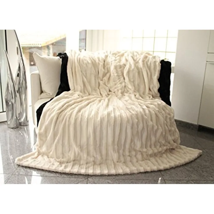 Brandsseller Pelzimitatdecke, Creme-Weiss, in Schwerer doppellagiger Qualität, Hochwertige Kuscheldecke, Decke, Wohndecke, Nerzdecke, Plaid, Webpelzdecke, Tagesdecke