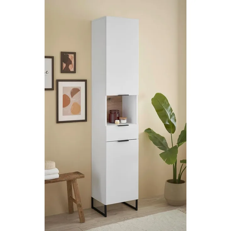 moebel-dich-auf Hochschrank ASPEN (Badezimmerschrank, mit 6 Fächern und 1 Schublade) Höhe 195cm
