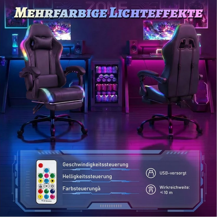 HOMALL Gaming-Stuhl mit LED,Ergonomisch,Fußstütze,computerstuhl,gaming stuhl mit massage, Ergonomischer Bürostuhl,Kopfstütze und Lendenstütze – Bild 3