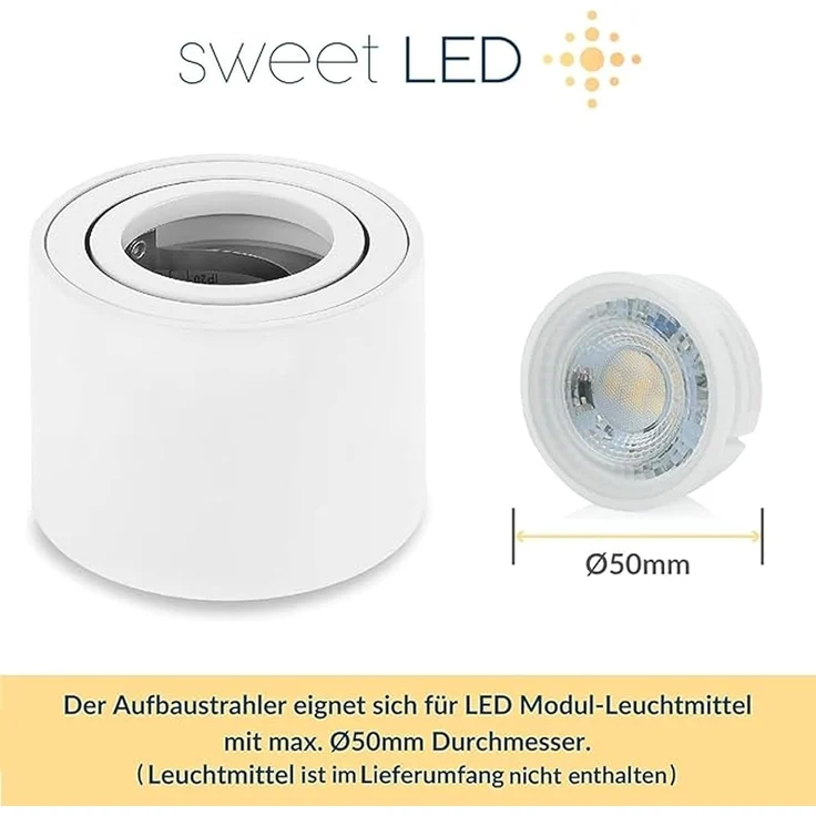 Sweet LED Aufbauleuchte 4er Set Deckenspots 50mm weiß-matt rund – geeignet für LED-Modul 230V, flach, ohne Leuchtmittel, Aufbaustrahler LED, Deckenstrahler – Bild 4