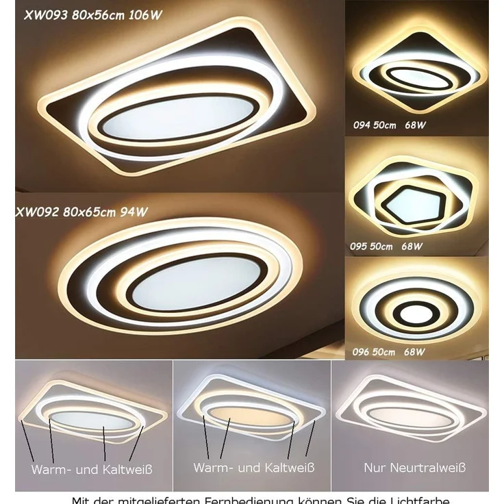 Euroton LED Deckenleuchte LED Deckenleuchte Deckenlampe 80*65*9 Fernbedienung dimmbar, LED fest integriert, kalt-warm 7000k-3000k stufenlos einstellbar, Mit Fernbedienung steuerber – Bild 4