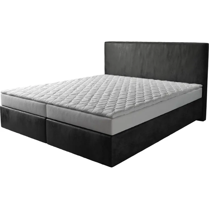Boxspringbett Dream-Well 180x200 cm Mikrofaser Anthrazit Vintage mit Matratze und Topper