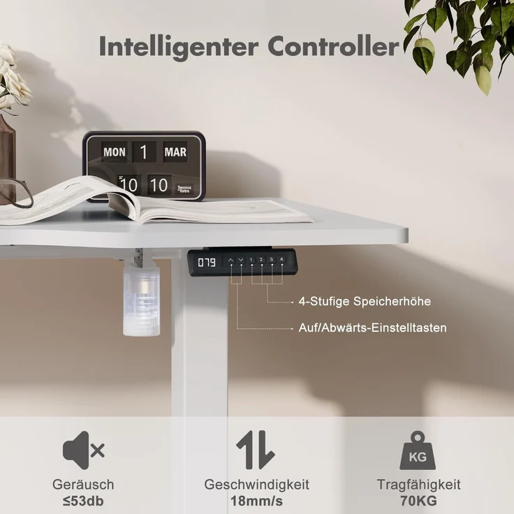 JUMMICO HöHenverstellbarer Schreibtisch Weiß 180x85 cm L-förmiger Schreibtisch Höhenverstellbar Elektrisch,Ergonomie Gaming Tisch mit Haken (Weiß) – Bild 5