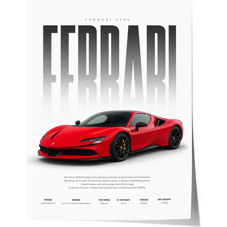 Roter Supersportwagen Poster · Geschenkidee · Hybrid Sportwagen Wandbild · Deko Print ohne Rahmen - 40x60cm