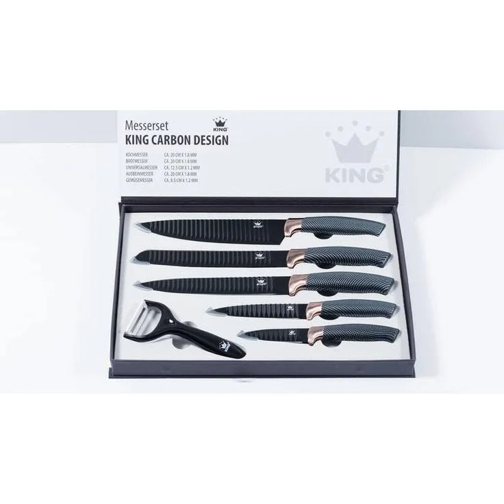 KING Messer-Set Carbon Design (Set, 6-tlg), (5 Messer), incl. Sparschäler, Wellenschliff – Bild 1