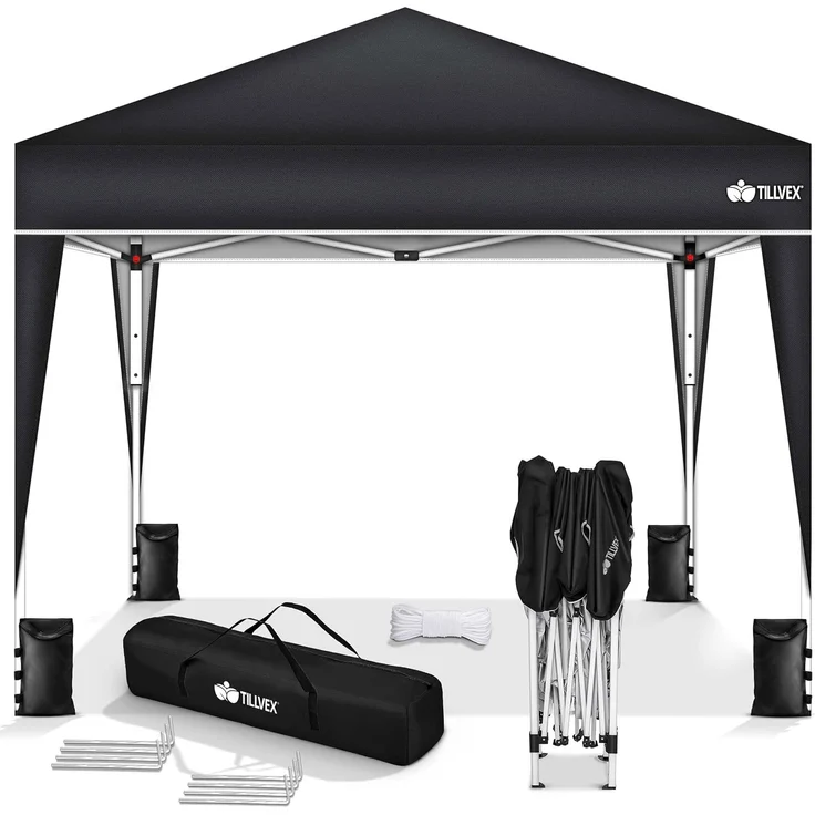 tillvex Pavillon 3x3 m wasserdicht | Pop-Up Faltpavillon höhenverstellbar | Gartenzelt UV Schutz 50+ | Partyzelt mit Tasche für Garten (Schwarz)
