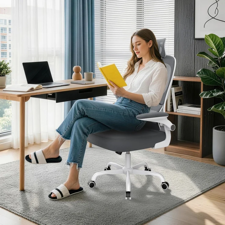Botifly Ergonomischer Bürostuhl, Mesh-Gewebe, Grau/Weiß, 90°-120° Wippfunktion, 10 cm Höhenverstellbar, 52 x 25.5 x 62 cm – Bild 8