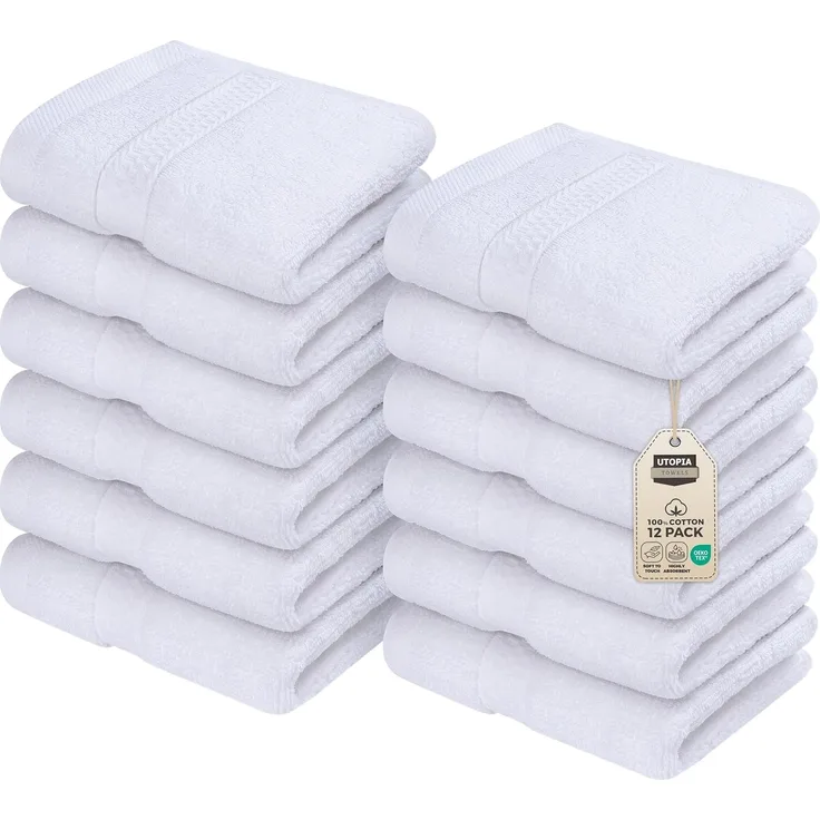 Utopia Towels - 12er Pack Seiftücher mit Aufhängeschlaufen 30x30 cm, aus 100% Baumwolle weiche und saugfähige Waschlappen für die Gesichtsreinigung (Weiß)
