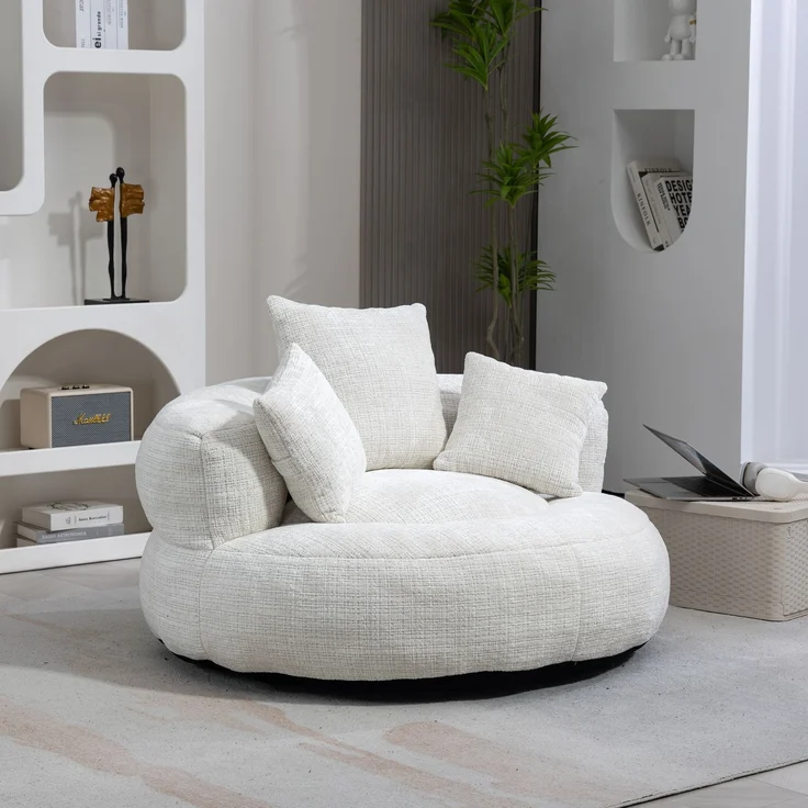Lazy Sofa Durable Komfort Lounger hohen Rücken Sitzsack Stuhl Couch mit drei Kissen für Erwachsene und Kinder, Indoor & Outdoor, Single Gaming Sofa Stuhl für Schlafzimmer, Büro (Beige Chenille)--Beige--108x108x52cm--YOUDENOVA – Bild 9