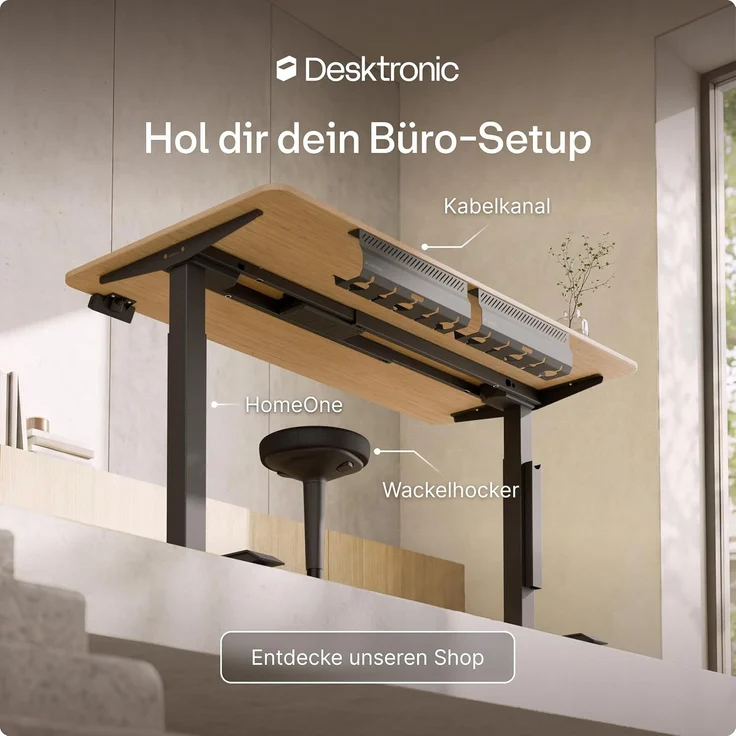 Desktronic Elektrisch Höhenverstellbarer Schreibtischgestell HomeOne, Schwarz, mit Memory-Funktion, Anti-Kollisions Technologie, USB-A und USB-C-Ladeanschlüssen – Bild 9