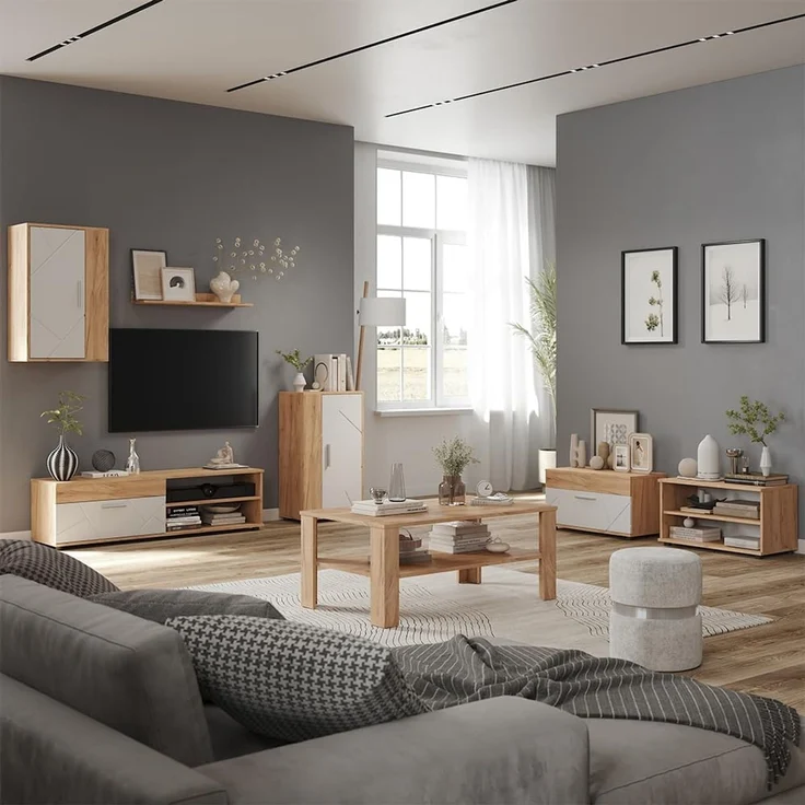 Wohnwand Berno Goldkraft Eiche/Weiß 6-teiliges Set Vicco – Bild 2