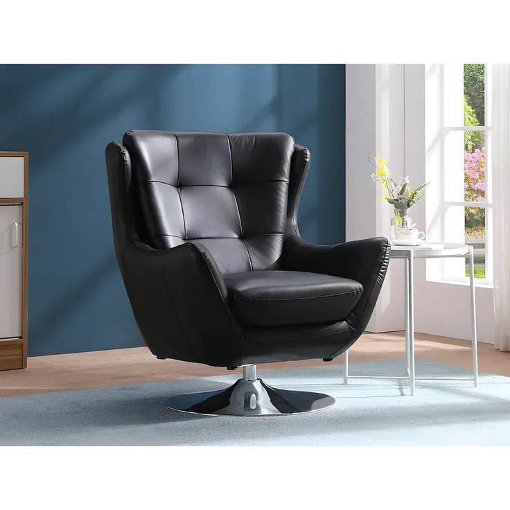 Vente-unique - Drehsessel - Leder - Schwarz - ANABA