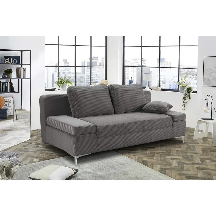 Schlafsofa Federkern Armlehnen verstellbar Couch Bettkasten Cord Dunkelgrau – Bild 3