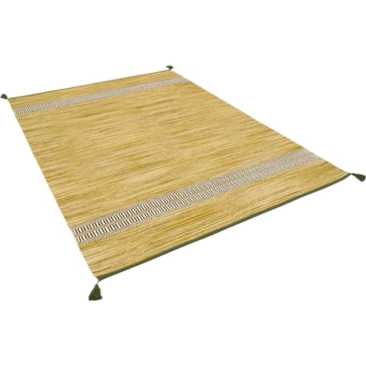 Pergamon Baumwolle Kelim Teppich, Rechteckig 90x160 cm, Grün, Handgewebt, Pflegeleicht – Bild 2