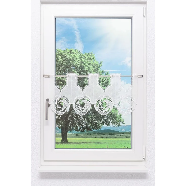 Scheibengardine Plauener Spitze - Circles (Bx H) 256cm * 31cm weiß – Bild 1