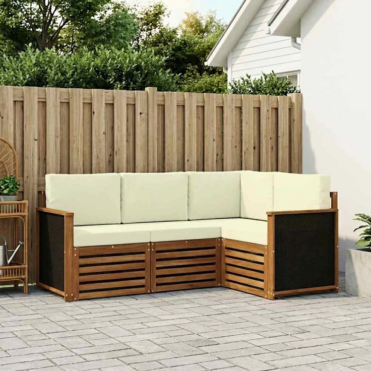 vidaXL Outdoor-Sofagarnitur 4 stk. 4-Sitzer Natur und Creme 3384281 – Bild 1