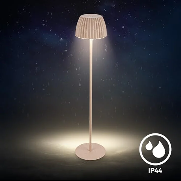 BRILONER - Riffle LED Stehlampe kabellos IP44 mit Touch, 19x124 cm, dimmbar, Memoryfunktion, Akku tauschbar, Akku Stehleuchte, Leselampe, Wohnzimmerlampe, German Design Award Winner 2025, Beige – Bild 10
