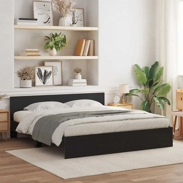 vidaXL Bettgestell mit Kopfteil Schwarz Eichen-Optik 180 x 200 cm 3378501 – Bild 1