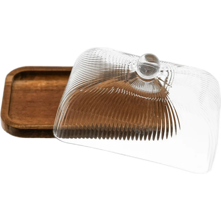 Butterdose mit Glasdeckel & Holzplatte - 16 x 10 x 10 cm – Bild 2