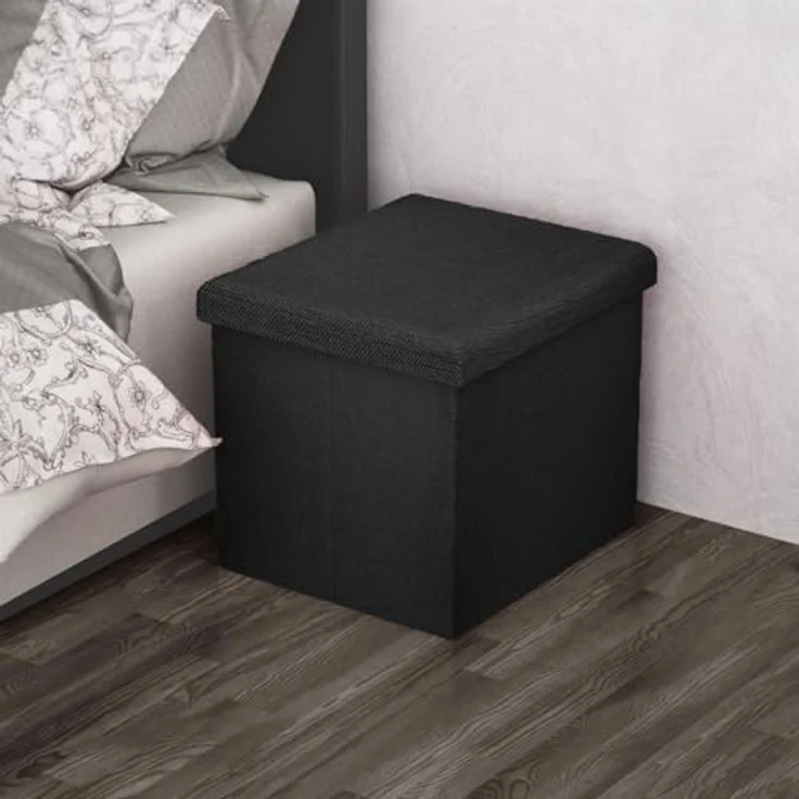 Intirilife Sitzhocker (Sitzwürfel mit Stauraum 30x30x30 cm in PIANO SCHWARZ - Fußablage), Faltbare Sitzhocker - aus Stoff mit Mulden - Aufbewahrungsbox Truhe – Bild 8