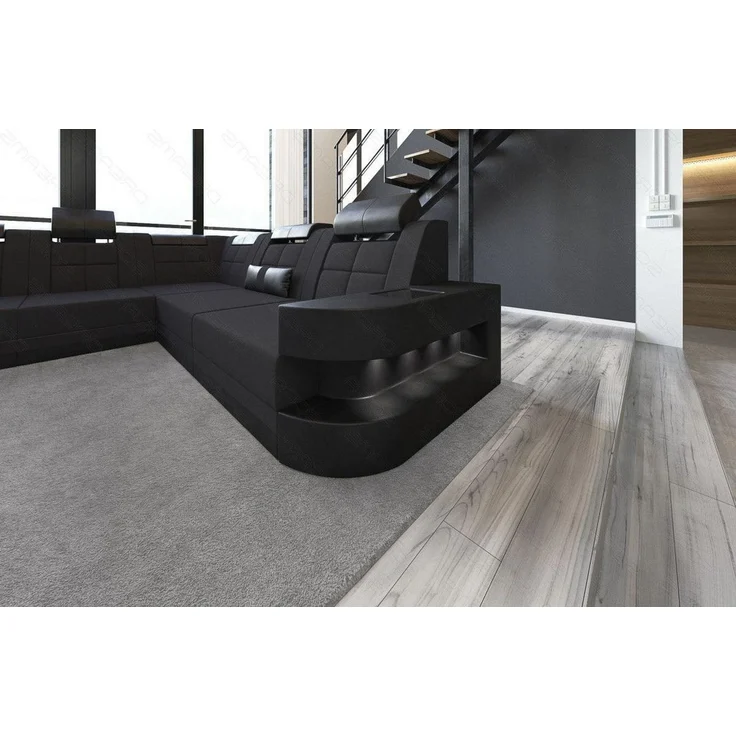 Wohnlandschaft Wave XXL U-Form in Stoff - Mikrofaserstoff - Schwarz-Schwarz - Rechts – Bild 5