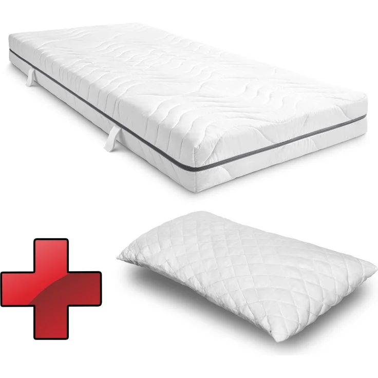 7 Zonen Viskoelastik-Matratze Sleezzz Smart 90 x 200 cm, Höhe 18 cm, Härtegrad H3 mit Air Memoryschaum + CloudComfort Basic Gel-Flocken Kissen 40x80 cm