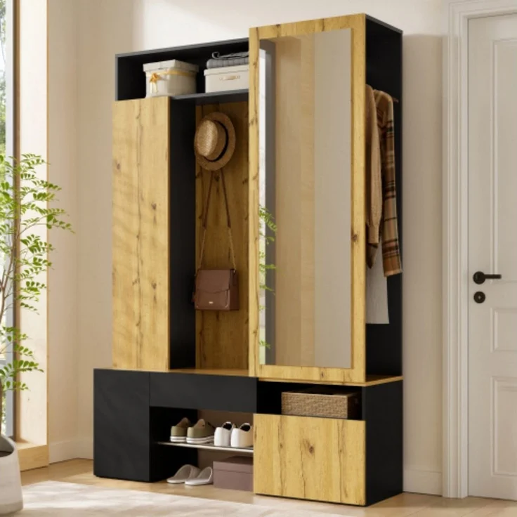 ANYSUN Garderoben-Set Garderobenschrank mit Spiegel, Schuhschrank, Schublade & Kleiderstange, Nur 35 cm tief, mit Haken & Stauraum, belastbar bis 100 kg – Bild 1