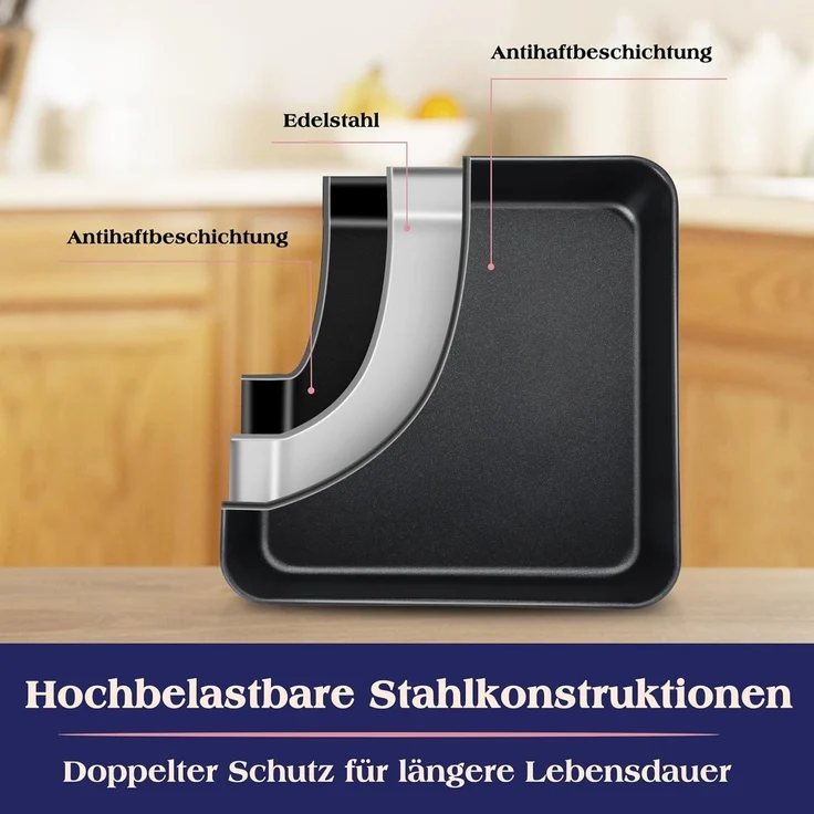 Joyfair Quadratische Kuchenform 2er Set Edelstahl Antihaft 21x21x5 cm Brownie – Bild 4