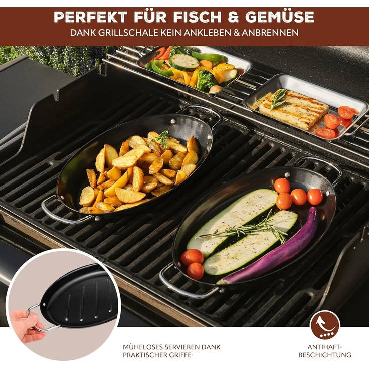 bremermann Grillplatte Fisch-Grillpfanne oval, Grillplatte antihaftbeschichtet (1-St) – Bild 5