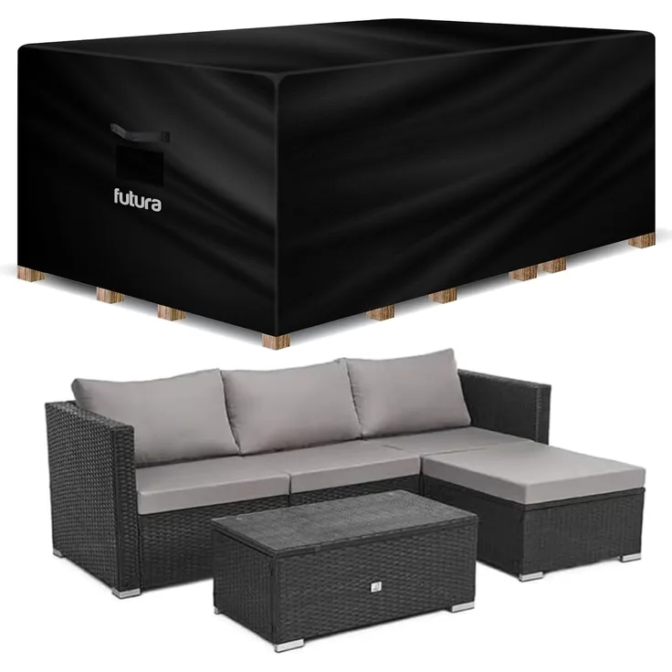 Futura Hochwertige, rechteckige Gartenmöbelabdeckungen, wasserdicht, 250 x 210 x 90 cm, Robustes 600D-Oxford-Gewebe, für Outdoor-Tisch, Terrasse und Rattan, Gartenmöbelabdeckungen, PVC-gefüttert,