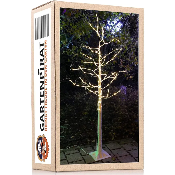 Gartenpirat LED Baum Birke mit LED-Beleuchtung warmweiß Weihnachtsdeko für außen mit Timer, Warmweiß