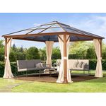 Gartenpavillon 4x4 m Holzoptik, ca 8 mm Polycarboat-Dach, 4 Seitenteile in champagner