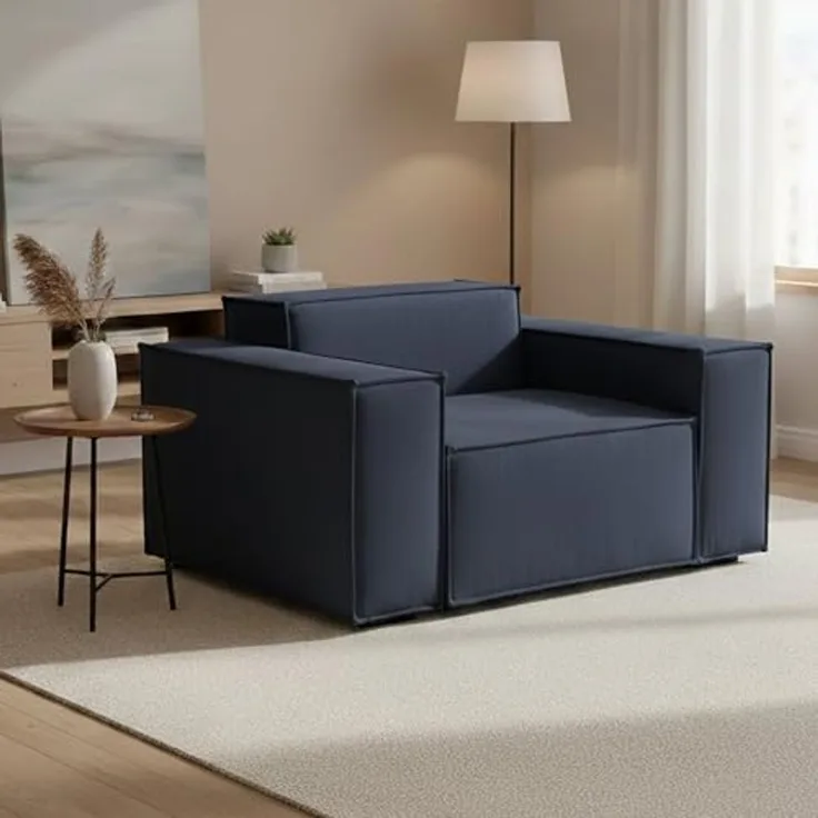 Talamo Italia - Cristiana Sessel, Wohnzimmersessel, 100 % Made in Italy, Relaxsessel aus gepolstertem Stoff, 160 x 95 x 70 cm, Blau
