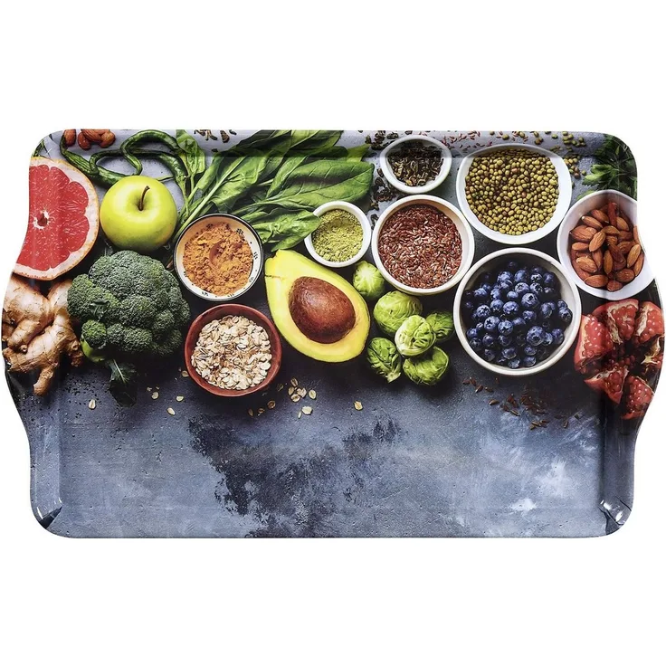 KESPER 77430 Serviertablett 48 x 30 x 3,5 cm, Melamin (MF), Motiv Healthy Kitchen