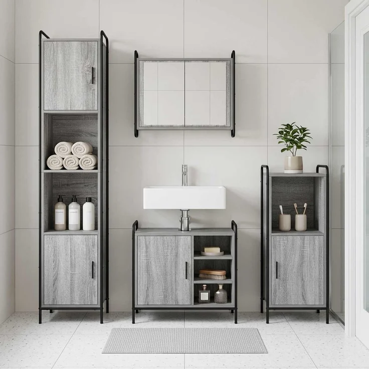 vidaXL Badezimmerschrank-Set 2 stk. Sonoma-Grau 65,5 x 34 x 61 cm 3444486 – Bild 1