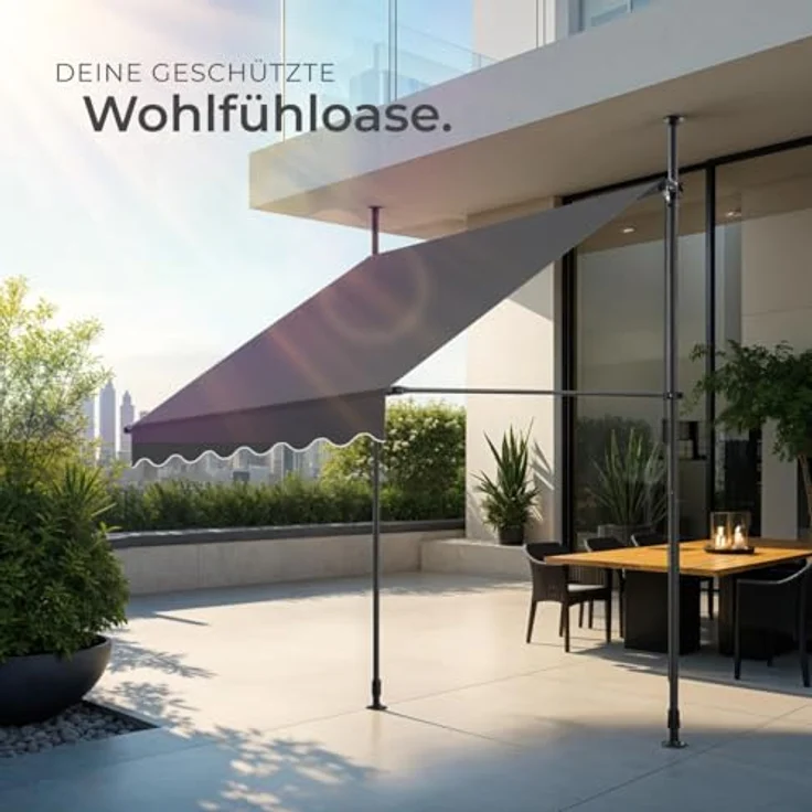 tectake® Klemmmarkise mit Handkurbel, Balkon Markise ohne Bohren, Markise höhenverstellbar, UV-beständig, wasserabweisend, Terrassenüberdachung, Sonnenschutz Terrasse & Balkon, 150 cm - schwarz/grau – Bild 8