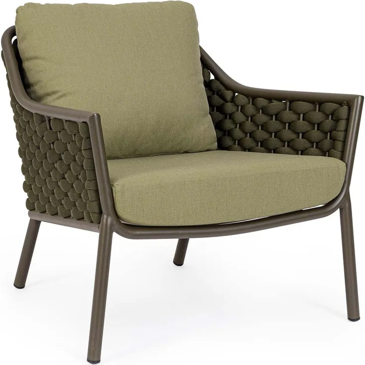Gartensessel Lyverdi aus Aluminium, modernes Design, olivegrün gepolstert, abziehbare Kissen