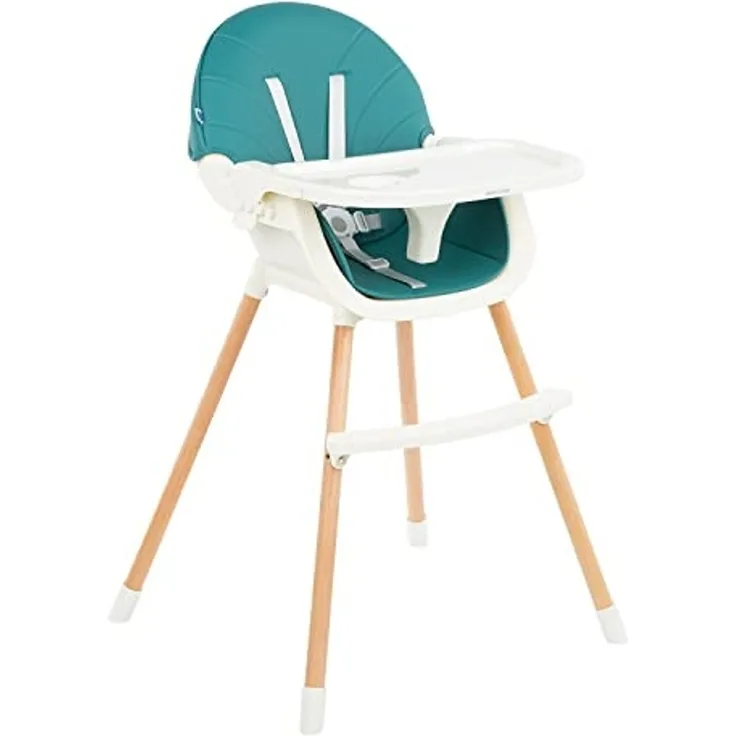 Kikkaboo Kinderhochstuhl Nutri 2 in 1 Holzbeine Fußstütze abnehmbares Tablett grün