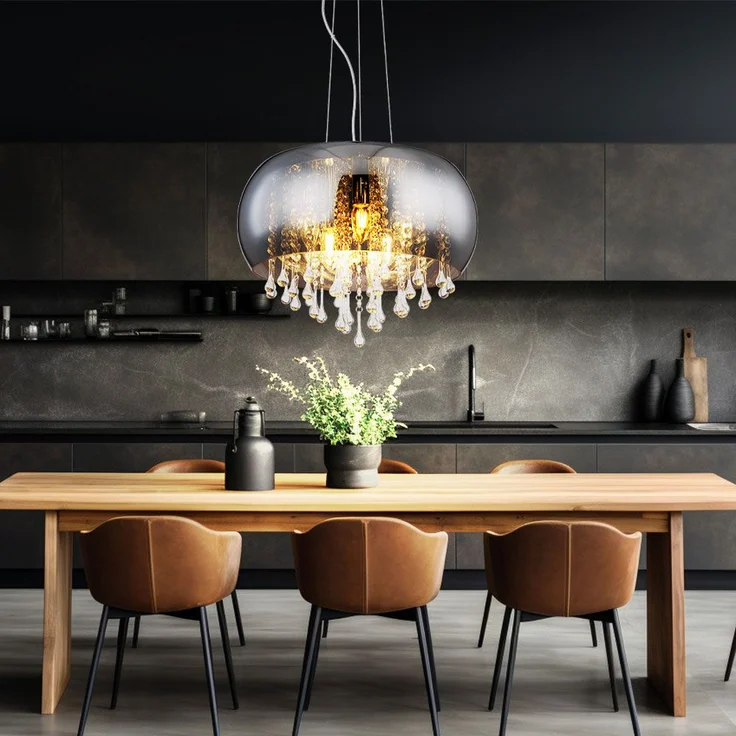 Hängeleuchte, rauchfarben, Glaskristalle, Chrom, 44 cm – Bild 6