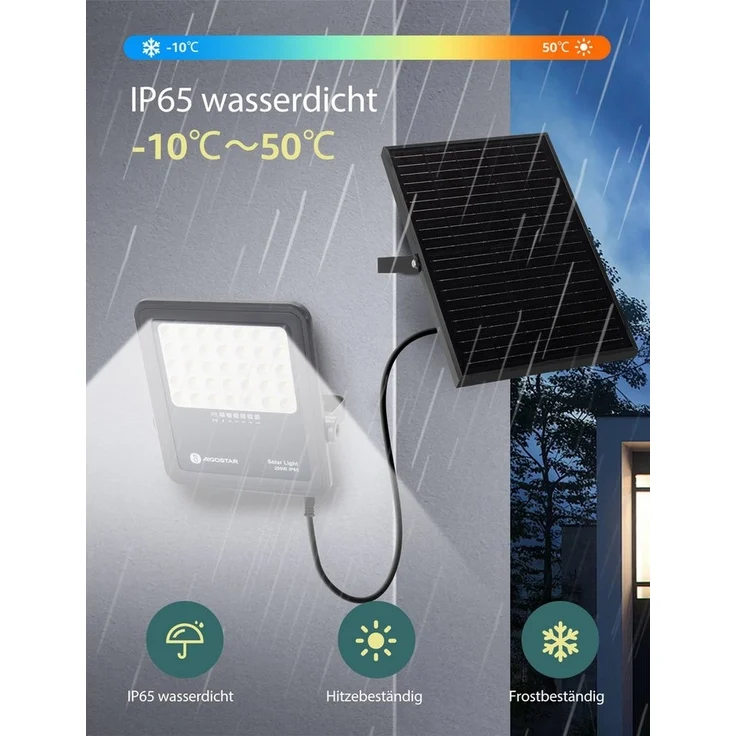 Aigostar Flutlichtstrahler Solarstrahler mit Fernbedienung,6500K,IP65 Außenstrahler,2m Kabellänge, LED fest integriert, Tageslichtweiß – Bild 2