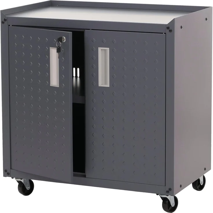 Rollschrank HWC-O52, Werkstattwagen Rollwagen, abschließbar Rollen 2 Staufächer Stahl 80x77x50cm ~ dunkelgrau – Bild 9