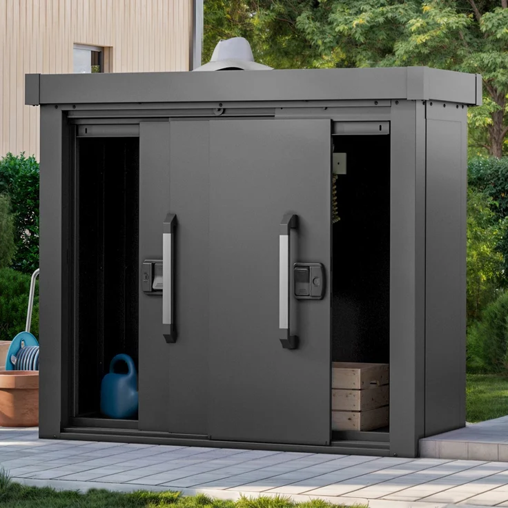 GFP Geräteschrank Metall 135x55x112 cm Gartenschrank Schiebetür anthrazit inkl. Fußboden – Bild 2