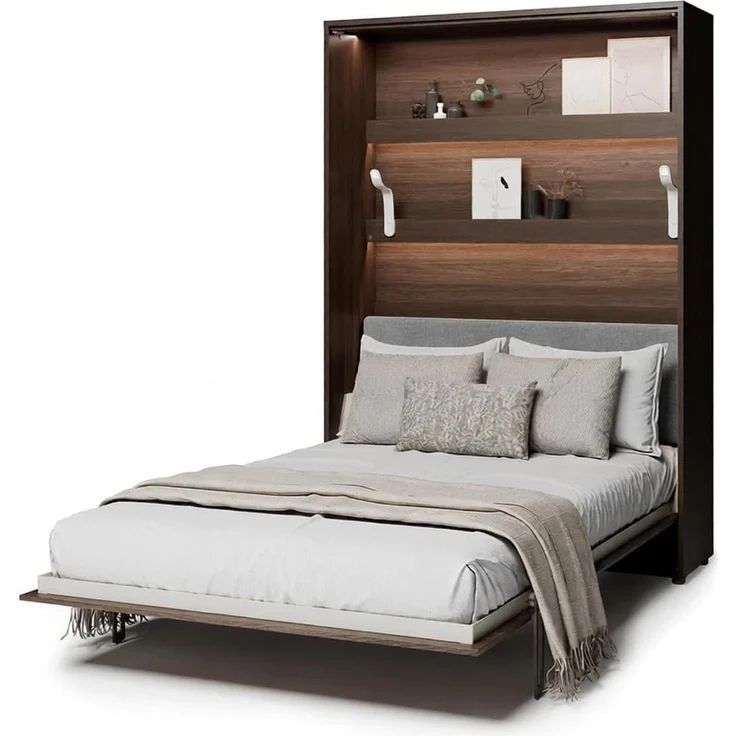 MEBLINI Elektrisches Schrankbett BC-36 - 140x200cm Vertikal - Dunin Eiche - Kopfteil Grau - Wandbett mit Lattenrost, Matratze und Kopfteil - Wandklappbett – Bild 1